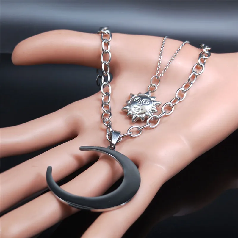 2PCS Witchcraft Stainless Steel Long Necklace Men/Women Sun Moon Silver Color Layered Necklace Jewelry collares largos N3107S02
2PCS Witchcraft Stainless Steel Long Necklace Men/Women Sun Moon Silver Color Layered Necklace Jewelry collares largos N3107S02