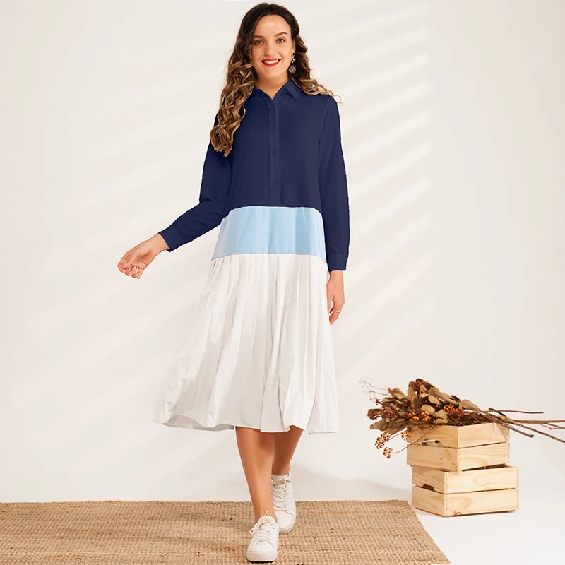 Summer New Fashion Women's Lapel Long Sleeve Color Stitching Hem Pleated Mid-length Versatile Loose Sweet Shirt Dress
Summer New Fashion Women's Lapel Long Sleeve Color Stitching Hem Pleated Mid-length Versatile Loose Sweet Shirt Dress