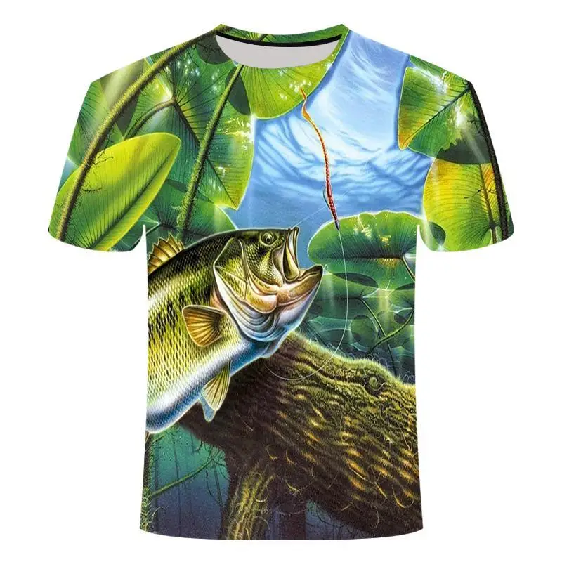 Men T -Shirt Mannen Vis 3d T -Shirt Kleding Anime Boom Groen Gedrukt Tshirt Grappige Harajuku Heren Kleding Zomer
