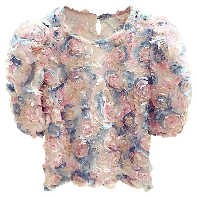 2021 Summer New Color Three-Dimensional Flower Puff Sleeve Princess Top Women's Chiffon Mesh Blouse Lady Crop Top Blusa 
2021 Summer New Color Three-Dimensional Flower Puff Sleeve Princess Top Women's Chiffon Mesh Blouse Lady Crop Top Blusa