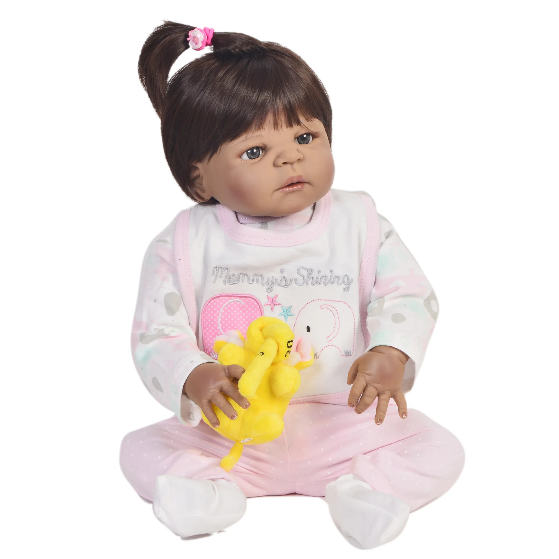 57cm Reborn Baby Doll Girl 1pcs Pink elephant clothes set Silicone Vinyl body black skin Newborn babies doll gift for girls toy
57cm Reborn Baby Doll Girl 1pcs Pink elephant clothes set Silicone Vinyl body black skin Newborn babies doll gift for girls toy