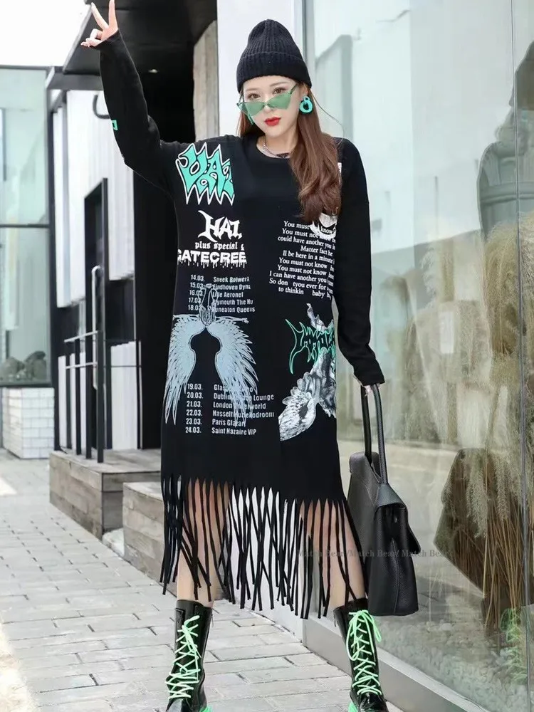 European station 2021 autumn and winter new loose and thin plus size dress women fashion printed fringed long-sleeved midi skirt
European station 2021 autumn and winter new loose and thin plus size dress women fashion printed fringed long-sleeved midi skirt