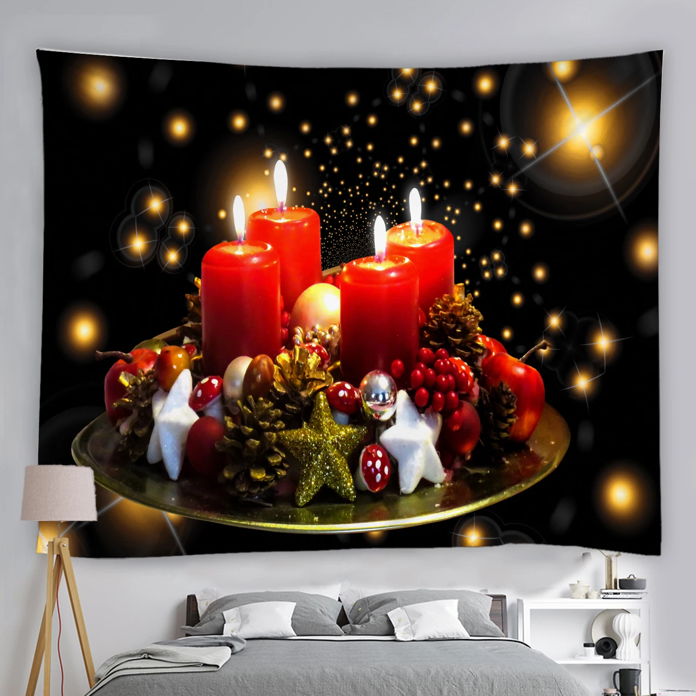 Christmas Decoration Tapestry Wall Hanging Red Candle And Light Point Wall Tapestry Aesthetic Room Decor Black Polyester Fabric
Christmas Decoration Tapestry Wall Hanging Red Candle And Light Point Wall Tapestry Aesthetic Room Decor Black Polyester Fabric