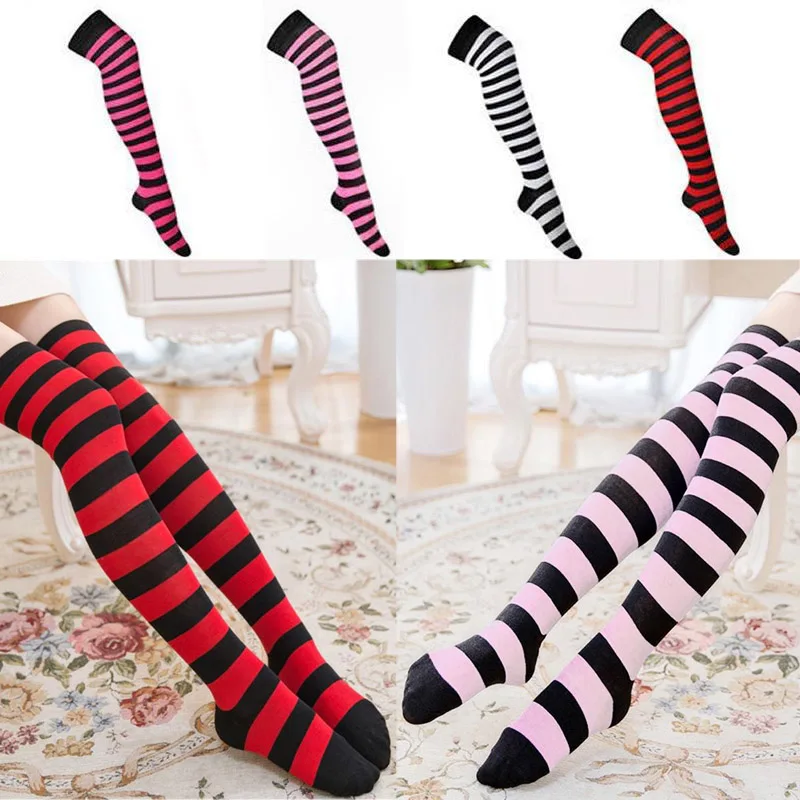 

Women Girl Fashion Sexy High Stockings Adult Cotton Socks Stripe Over The Knee Thigh Stripy Long Socks Comfort Beautiful Hosiery
