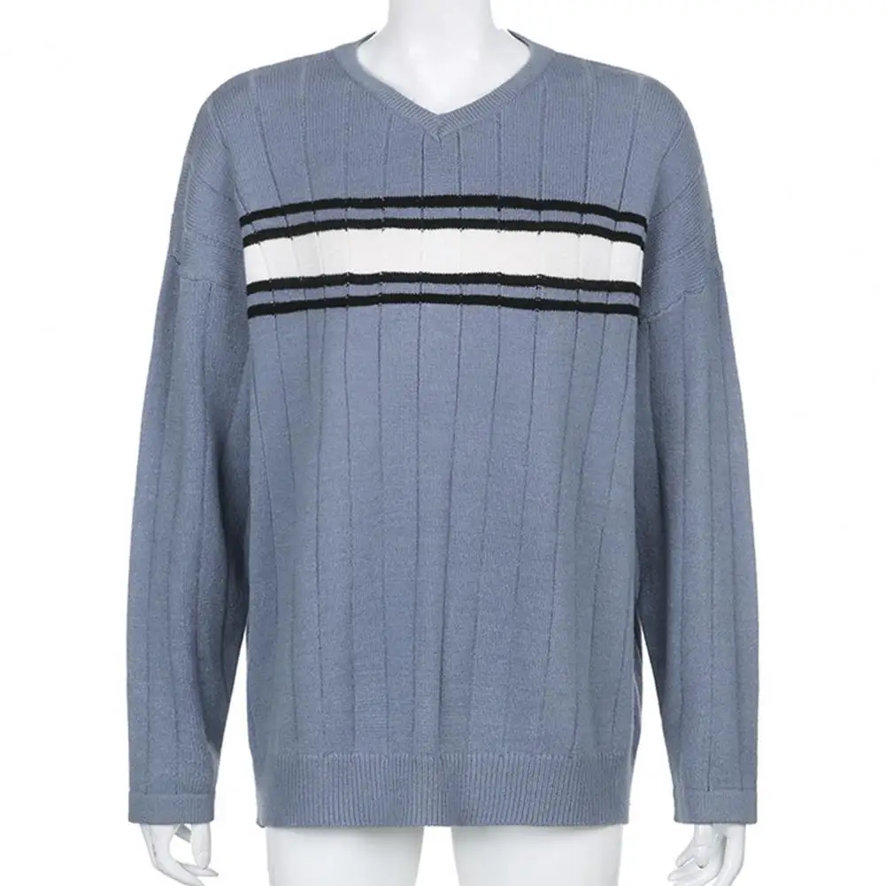 Fashion Women Long Sleeve V Neck Color Block Stripes Loose Style Knitted Sweater Pullover Women's Soft Sweaters Hot Sale
Fashion Women Long Sleeve V Neck Color Block Stripes Loose Style Knitted Sweater Pullover Women's Soft Sweaters Hot Sale
