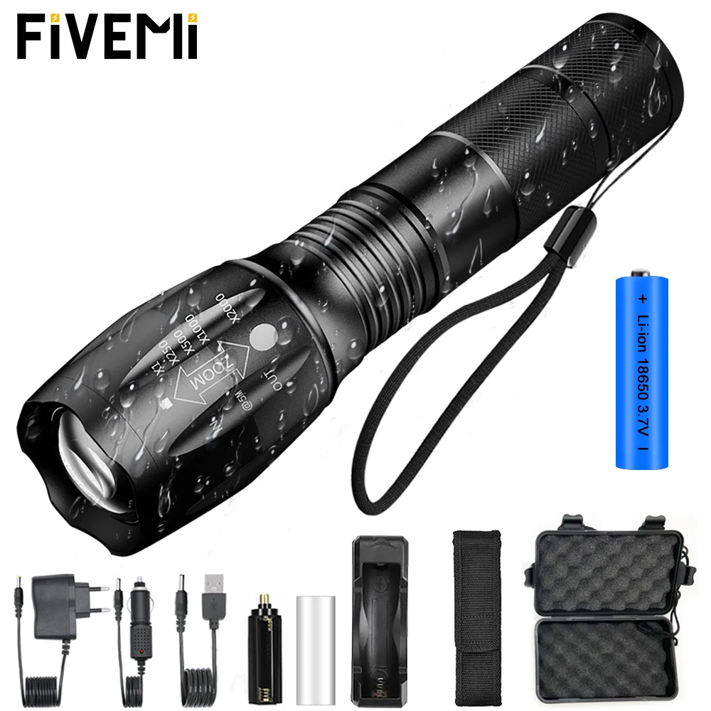 Led Flashlight Ultra Bright Rechargeable torch T6/L2/V6 Camping Fishing light 5 Mode waterproof Zoomable Bicycle Light use 18650
Led Flashlight Ultra Bright Rechargeable torch T6/L2/V6 Camping Fishing light 5 Mode waterproof Zoomable Bicycle Light use 18650