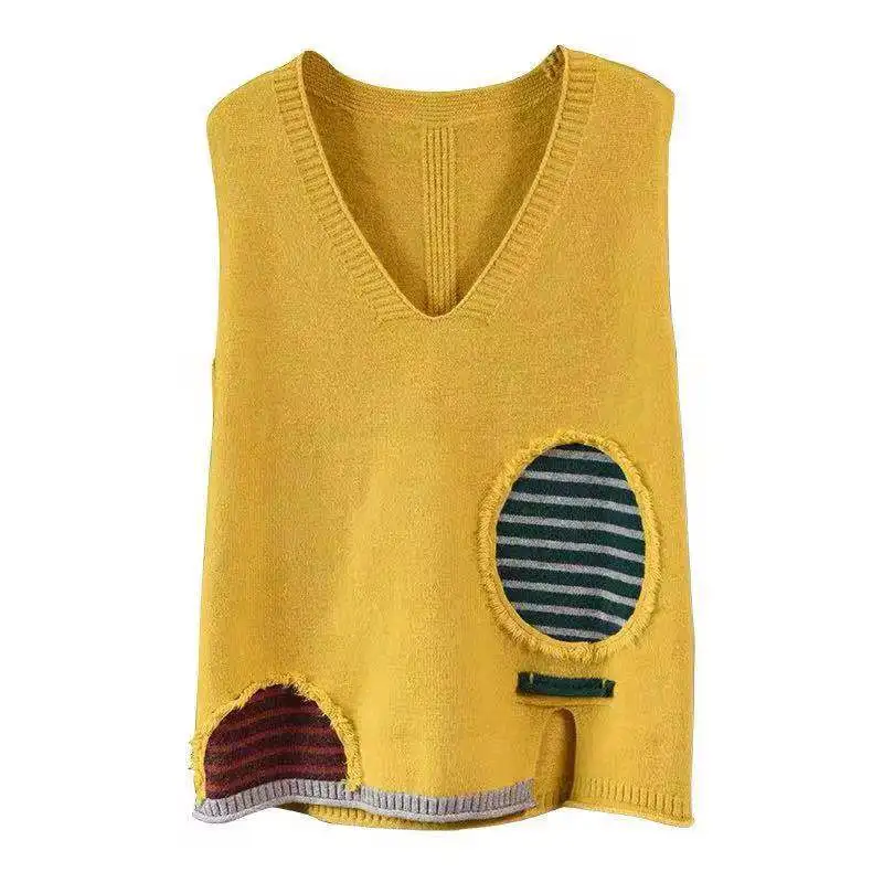 2021 New Spring Korean Fashion Loose knitting Sweaters Ladies sleeveless Coat Women Casual Patchwork Vests V Neck Streetwear
2021 New Spring Korean Fashion Loose knitting Sweaters Ladies sleeveless Coat Women Casual Patchwork Vests V Neck Streetwear