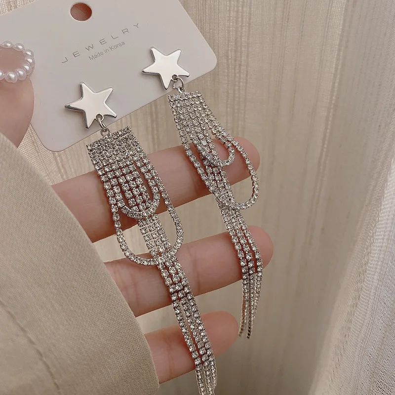 Origin Summer Exquisite Rhinestones Metal Star Long Tassel Dangle Earring for Women Shiny Wedding Earring Jewellery Pendientes
Origin Summer Exquisite Rhinestones Metal Star Long Tassel Dangle Earring for Women Shiny Wedding Earring Jewellery Pendientes