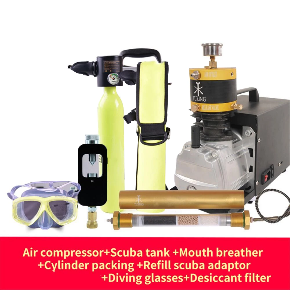 Diving Equipment Air Compressor+Scuba Tank+Mouth Breather+Refill Scuba Adaptor+Diving glasses+Desiccant filter
Diving Equipment Air Compressor+Scuba Tank+Mouth Breather+Refill Scuba Adaptor+Diving glasses+Desiccant filter