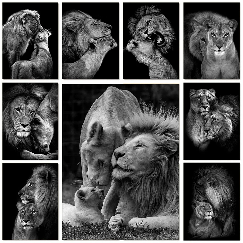 Black White Animals Art Lions Oil Painting Canvas Art Posters and Prints Wall Pictures for Living Room Home Wall Cuadros Decor 
Black White Animals Art Lions Oil Painting Canvas Art Posters and Prints Wall Pictures for Living Room Home Wall Cuadros Decor