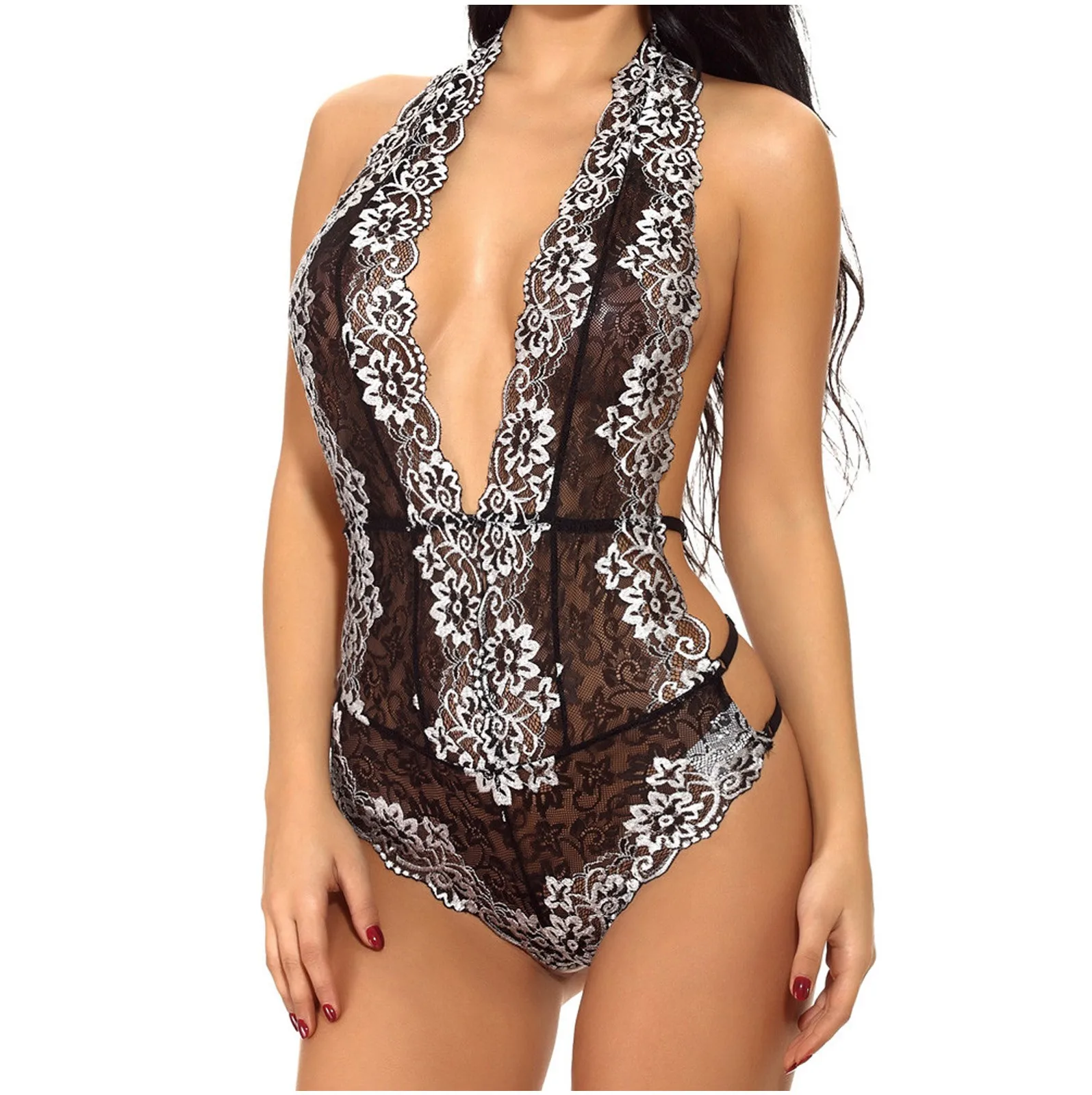 Sexy Lingerie Women Floral Lace Sexy Bodysuit Deep V-neck Perspective Body Suit Mujer Suspender Halter Skinny Bodysuits bodys
Sexy Lingerie Women Floral Lace Sexy Bodysuit Deep V-neck Perspective Body Suit Mujer Suspender Halter Skinny Bodysuits bodys
