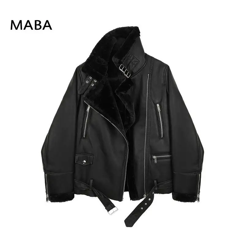 Women Fleece Faux Leather Jacket 2021 Winter Ladies Stand Collar Long Sleeve Thick Warm Black Zipper Pu Coat Outwear With Belt
Women Fleece Faux Leather Jacket 2021 Winter Ladies Stand Collar Long Sleeve Thick Warm Black Zipper Pu Coat Outwear With Belt