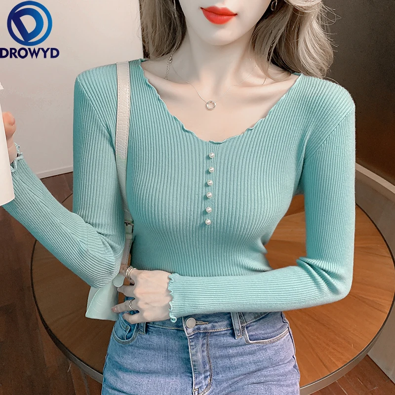 Women Long Sleeve Autumn Winter V Neck Button up Stretchable Pullover Korean Sweater Femme Jersey Knitted Pull Jumper Clothes
Women Long Sleeve Autumn Winter V Neck Button up Stretchable Pullover Korean Sweater Femme Jersey Knitted Pull Jumper Clothes