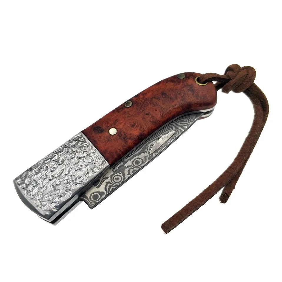 Mini rosewood handle Damascus steel knife folding pocket knife Manual outdoor portable folding knife utility fruit knife 
Mini rosewood handle Damascus steel knife folding pocket knife Manual outdoor portable folding knife utility fruit knife
