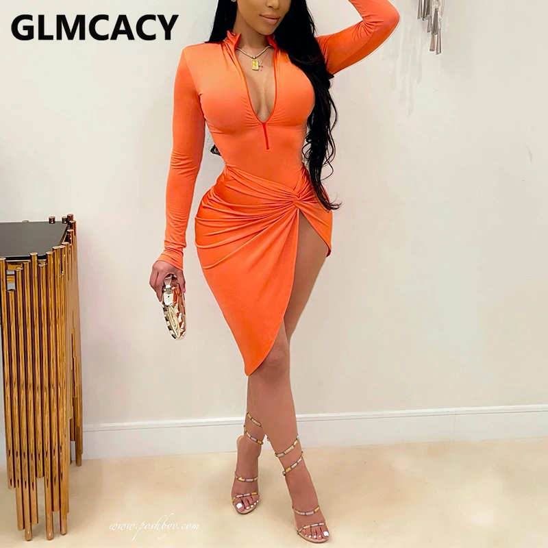 Women Long Sleeve Zipper V Neck Bodycon Party Dress Sexy Bodycon Twist Slit Club Dress
Women Long Sleeve Zipper V Neck Bodycon Party Dress Sexy Bodycon Twist Slit Club Dress