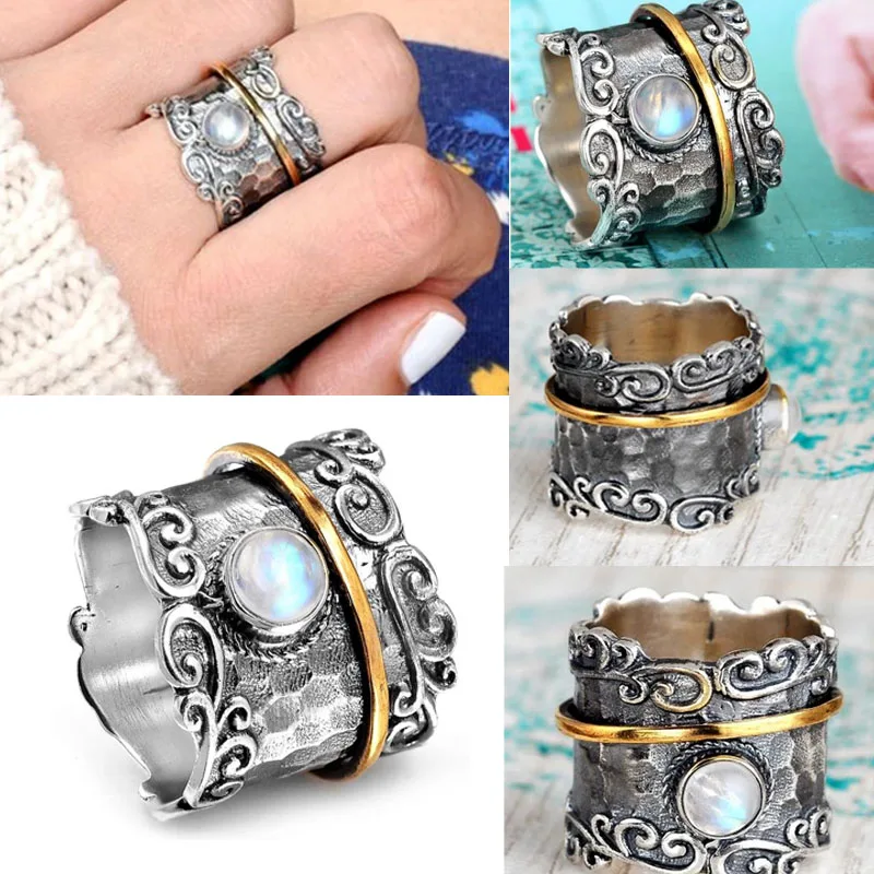 Gu Li Hot Sale Women's Ring Domineering Two-tone Engraved Pattern Moonstone Female Ring For Party Jewelry Size 5-11
Gu Li Hot Sale Women's Ring Domineering Two-tone Engraved Pattern Moonstone Female Ring For Party Jewelry Size 5-11