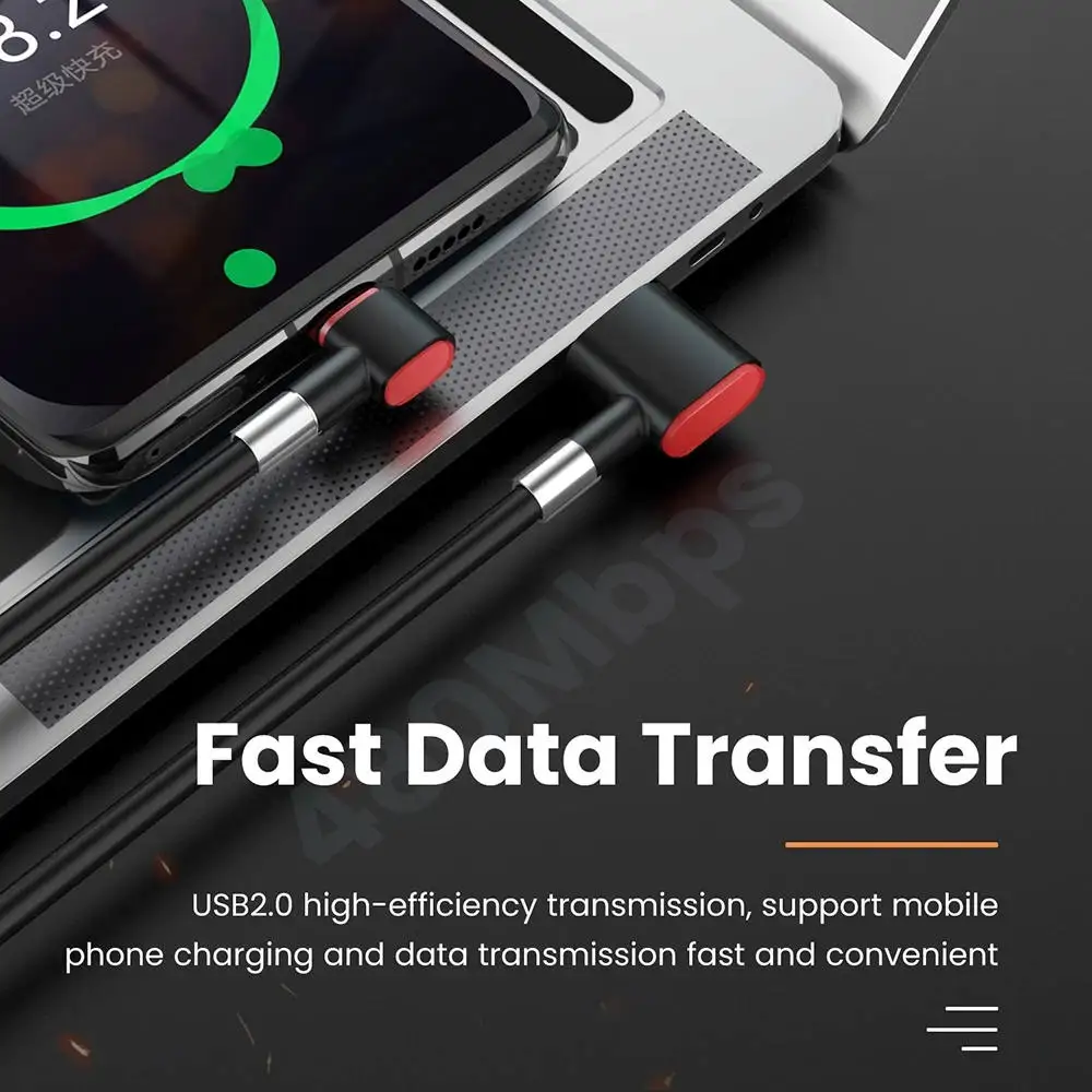 Кабель с разъемом USB типа C 90 градусов для быстрой зарядки зарядным устройством