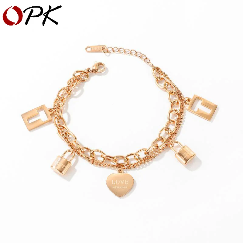 Small hand ornament titanium steel double-layer design with the same heart lock love bracelet women jewelry
Small hand ornament titanium steel double-layer design with the same heart lock love bracelet women jewelry