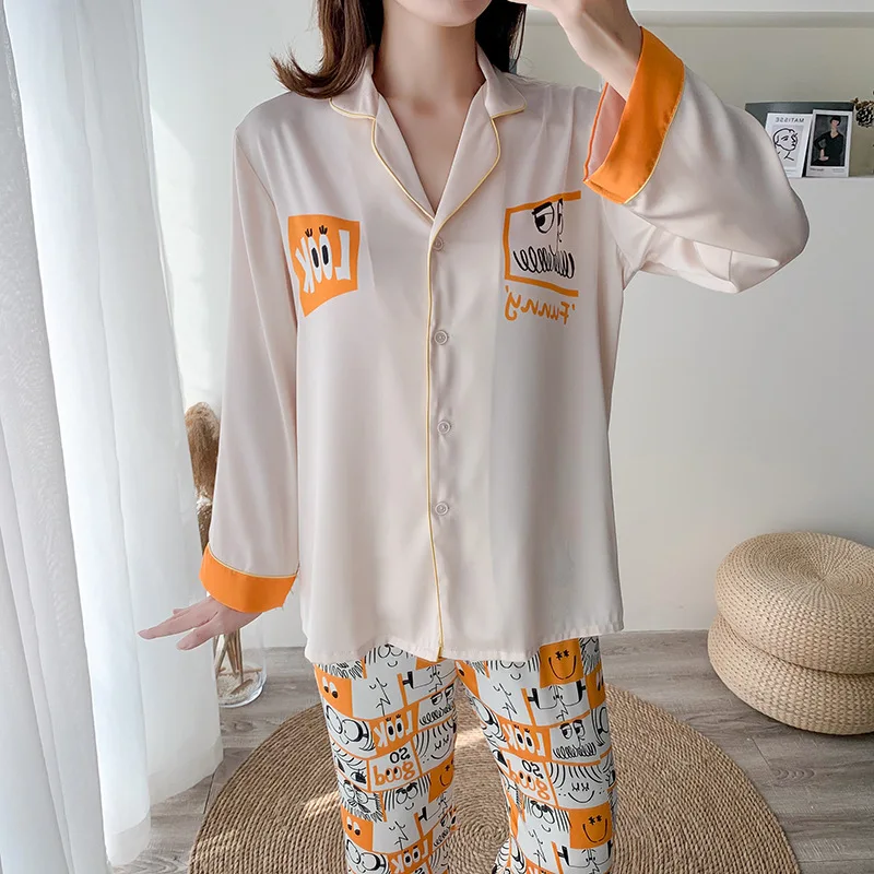 Print Orange 2PCS Pajamas Suit Casual Nightwear Intimate Lingerie Satin Sleepwear WOMEN Spring Summer New Home Clothing
Print Orange 2PCS Pajamas Suit Casual Nightwear Intimate Lingerie Satin Sleepwear WOMEN Spring Summer New Home Clothing