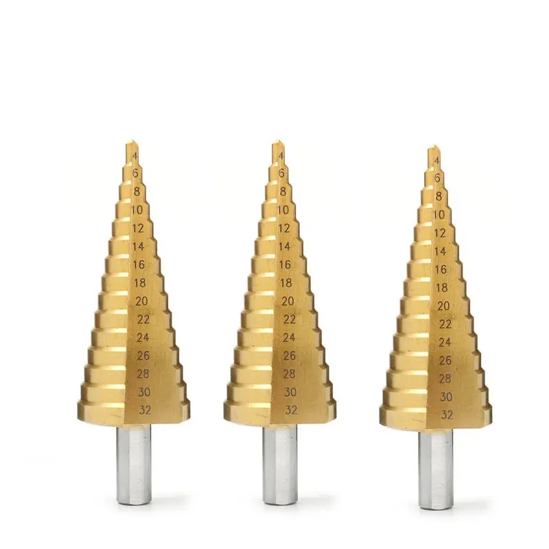 Step Drill Bit, 4-32 Taper Drill Bit Set Hole Cutter Metric Titanium Coated Metal Bit
Step Drill Bit, 4-32 Taper Drill Bit Set Hole Cutter Metric Titanium Coated Metal Bit