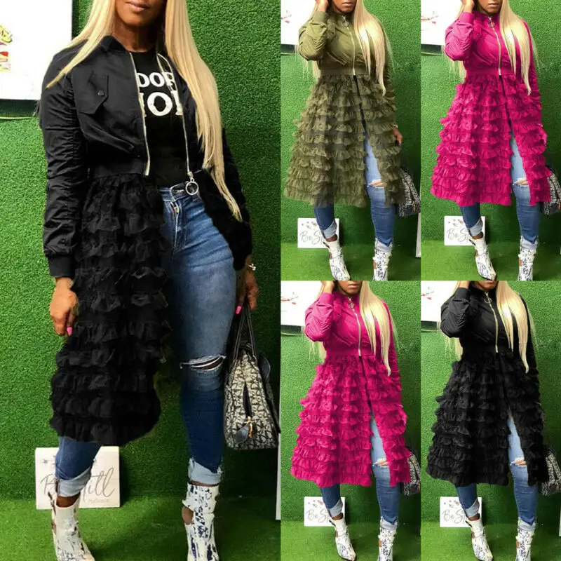 Women Jacket 2019 Fashion Solid Color Long Sleeve Womens Jackets Lace Ruffles Mesh Stitching Suit Elegant Overcoat Long Jackets
Women Jacket 2019 Fashion Solid Color Long Sleeve Womens Jackets Lace Ruffles Mesh Stitching Suit Elegant Overcoat Long Jackets