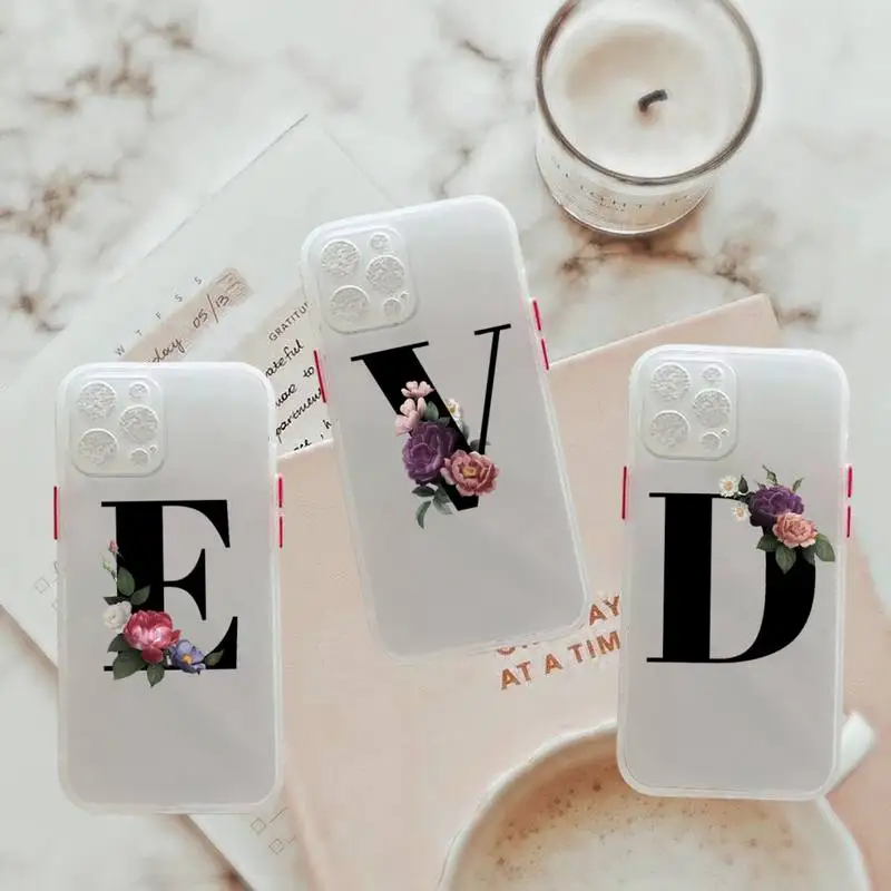 Alphabet Letter Flower Phone Case For iPhone 12 11 Mini Pro XR XS Max 7 8 Plus X Matte transparent White Back Cover
Alphabet Letter Flower Phone Case For iPhone 12 11 Mini Pro XR XS Max 7 8 Plus X Matte transparent White Back Cover