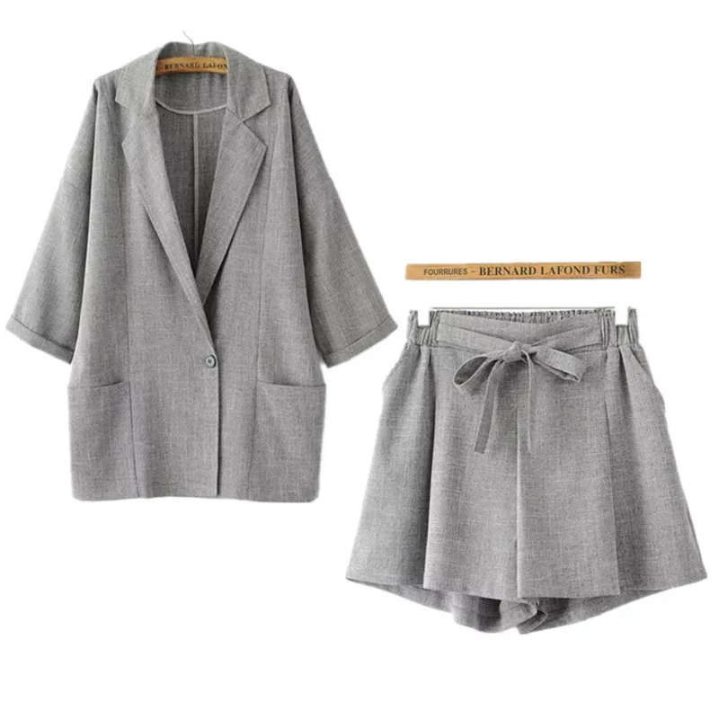 Summer Women Blazer Two Piece Suit Set Notched Long Sleeve One Button Blazers High Waist Bow Belt Wide Leg Shorts Skirts 2021
Summer Women Blazer Two Piece Suit Set Notched Long Sleeve One Button Blazers High Waist Bow Belt Wide Leg Shorts Skirts 2021