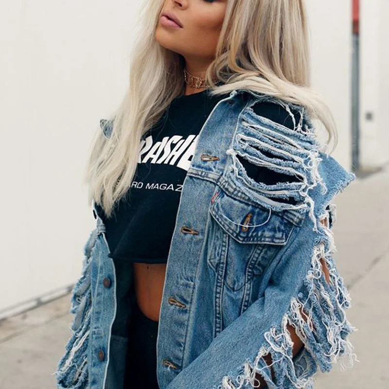 Women Washed Hole Blue Denim jacket Spring Autumn Long sleeve Casual Jeans jacket Plus size 5xl Ropa de mujer Female Basic coat
Women Washed Hole Blue Denim jacket Spring Autumn Long sleeve Casual Jeans jacket Plus size 5xl Ropa de mujer Female Basic coat
