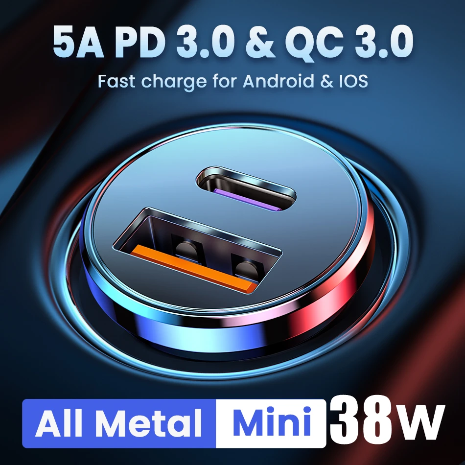 Металлическое быстрое автомобильное зарядное устройство PD QC 5 А QC3.0 Type C для iPhone 12