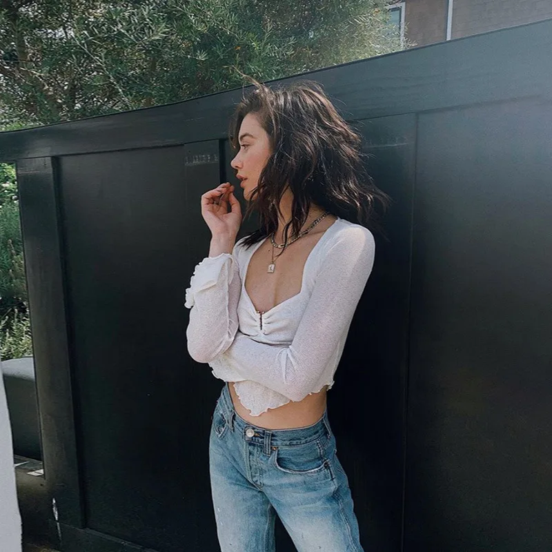 Petal Long Sleeve Slim Women's T-shirts Ventilation Spring 2021 New Square Neck Casual Diamond Hem Crop Tees Women 
Petal Long Sleeve Slim Women's T-shirts Ventilation Spring 2021 New Square Neck Casual Diamond Hem Crop Tees Women