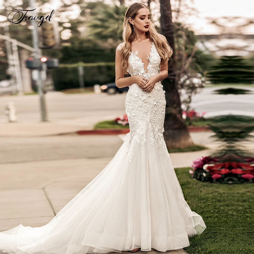 Traugel Sexy Backless 3D Flowers Lace Mermaid Wedding Dresses Luxury V Neck Appliques Court Train Zipper Trumpet Bridal Gown
Traugel Sexy Backless 3D Flowers Lace Mermaid Wedding Dresses Luxury V Neck Appliques Court Train Zipper Trumpet Bridal Gown