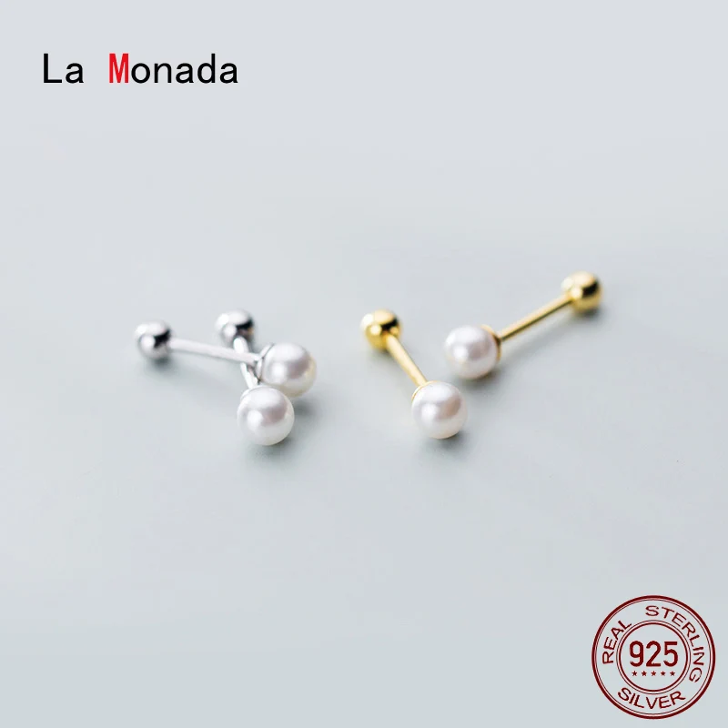 

Женские серьги-гвоздики с искусственным жемчугом La Monada, серьги-гвоздики из стерлингового серебра 925 пробы