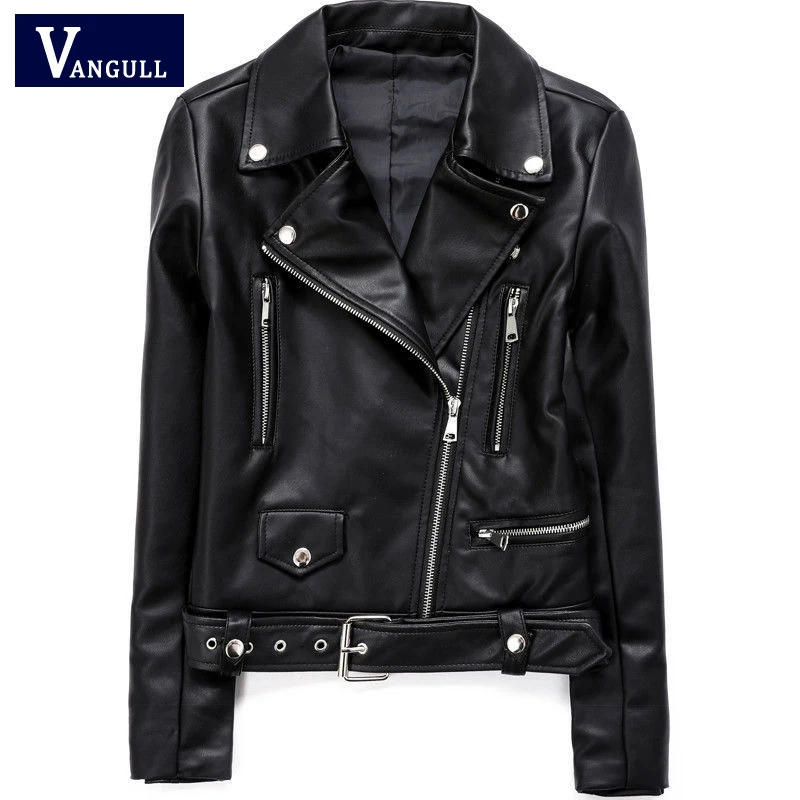 Vangull Spring Autumn New Black Women Faux Leather Jackets Zipper Short Basic Coat Turn-down Collar Motor Biker Jacket With Belt 
Vangull Spring Autumn New Black Women Faux Leather Jackets Zipper Short Basic Coat Turn-down Collar Motor Biker Jacket With Belt