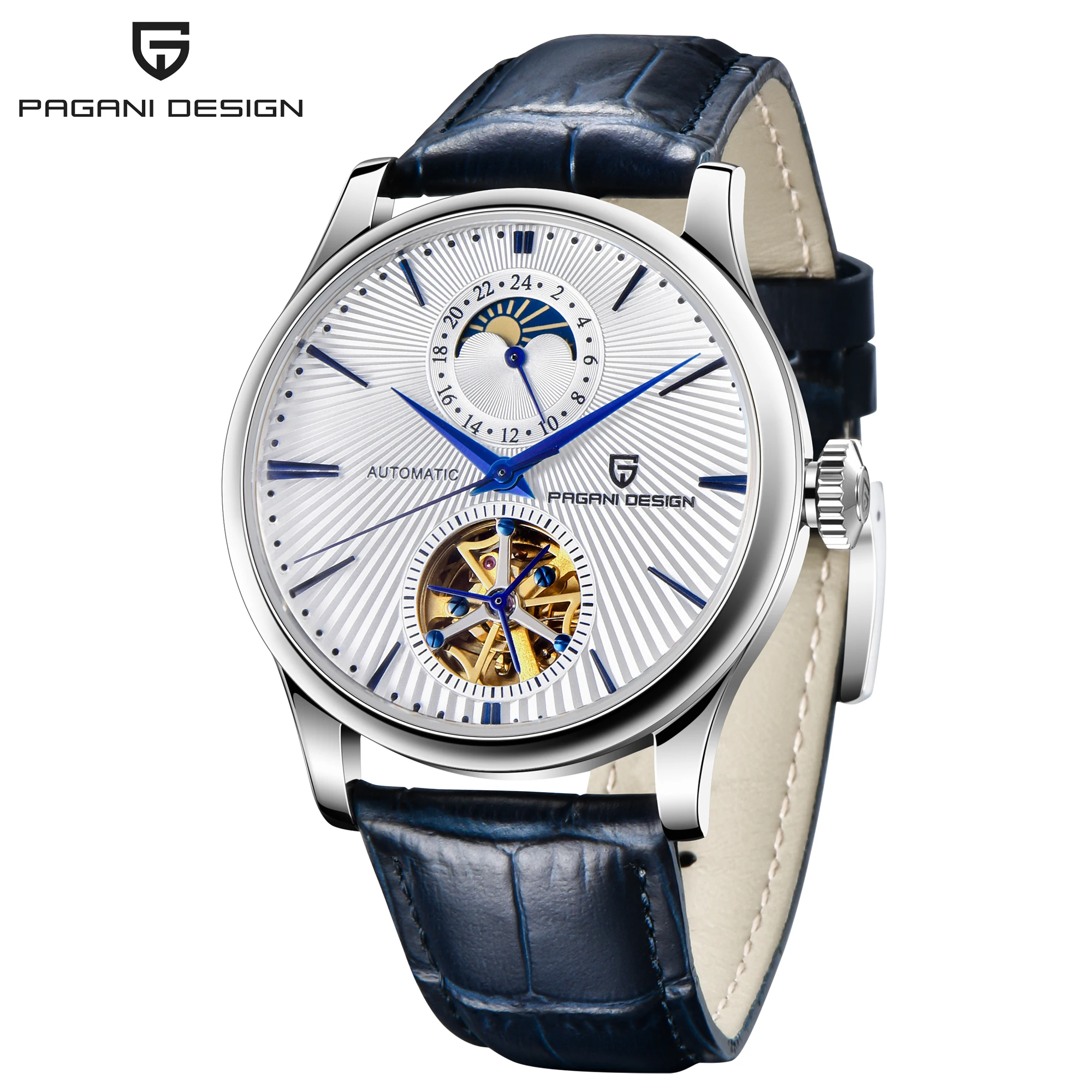 Часы PAGANI DESIGN Мужские механические с автоподзаводом и турбийоном, Роскошные наручные часы-скелетоны с сапфировым стеклом и кожаным ремешком 
Часы PAGANI DESIGN Мужские механические с автоподзаводом и турбийоном, Роскошные наручные часы-скелетоны с сапфировым стеклом и кожаным ремешком