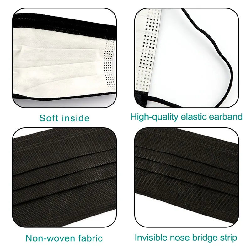 Disposable Black Adult Protective Mask Anti Dust Anti Droplets 3 Layers Filter Earloop Non Woven Face Mouth Mask for Men Women
Disposable Black Adult Protective Mask Anti Dust Anti Droplets 3 Layers Filter Earloop Non Woven Face Mouth Mask for Men Women