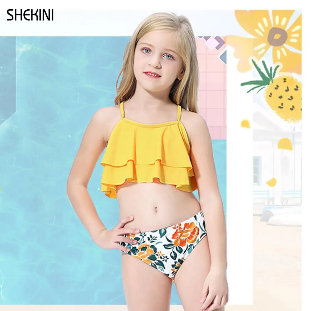 

SHEKINI Girls Floral Printing Bathing Suits Ruffle Flounce Two Piece Swimsuits Kid Bikini Cute Children Beachwear Teen Swimwear