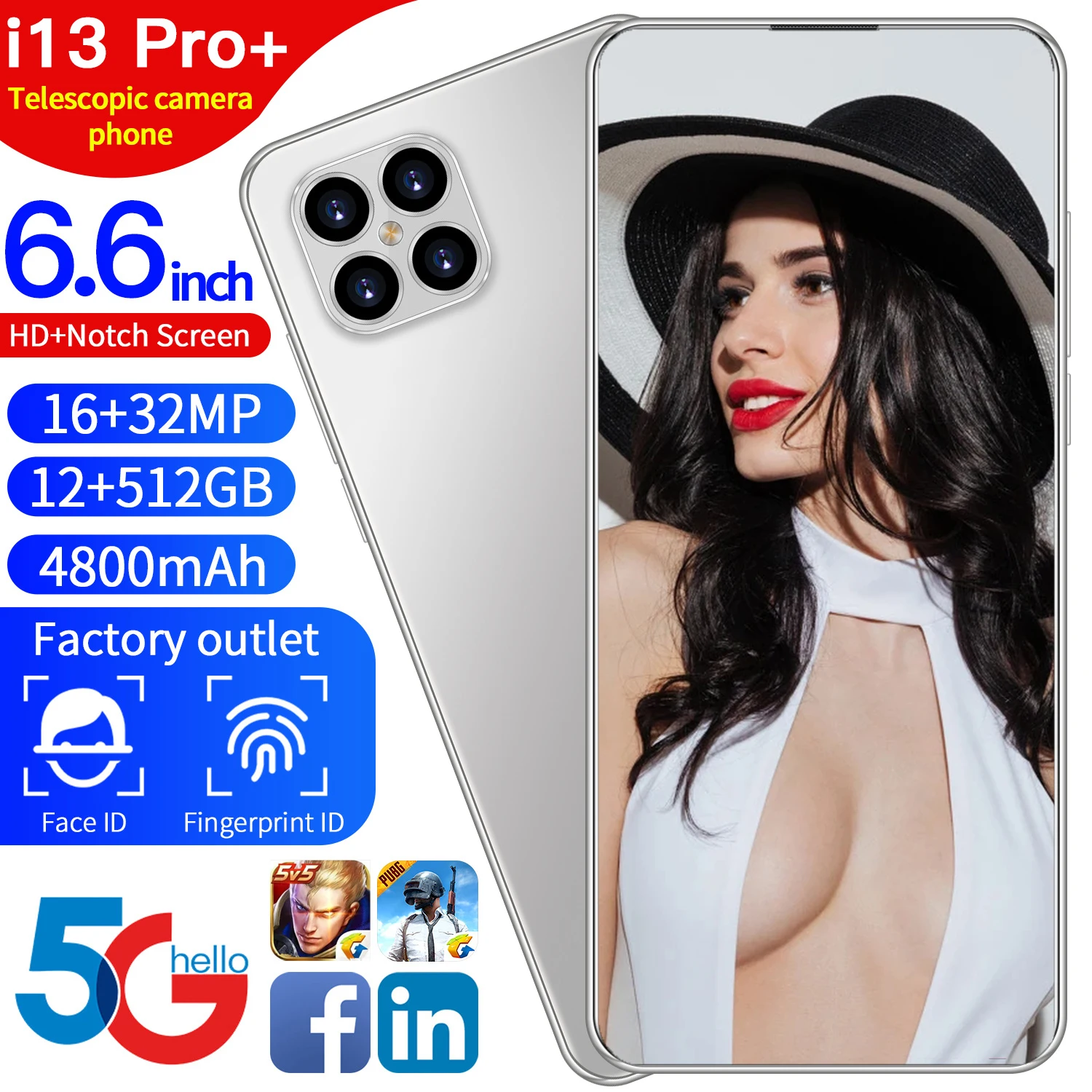 Hot Sale Aple I13 Pro Game Smartphone Snapdragon 888 6.6 Inch Face ID 12GB 512GB Android 10 5G 4800mAh 16MP 32MP Mobile Phone
Hot Sale Aple I13 Pro Game Smartphone Snapdragon 888 6.6 Inch Face ID 12GB 512GB Android 10 5G 4800mAh 16MP 32MP Mobile Phone