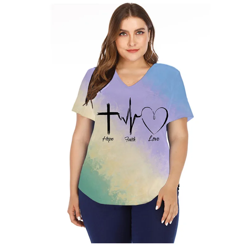 Tie Tye Gradient Print T Shirts Women Trendy Fashion V-Neck Tops Sweet Short Sleeve Letter Loose Plus Size Tops Casual Clothing
Tie Tye Gradient Print T Shirts Women Trendy Fashion V-Neck Tops Sweet Short Sleeve Letter Loose Plus Size Tops Casual Clothing