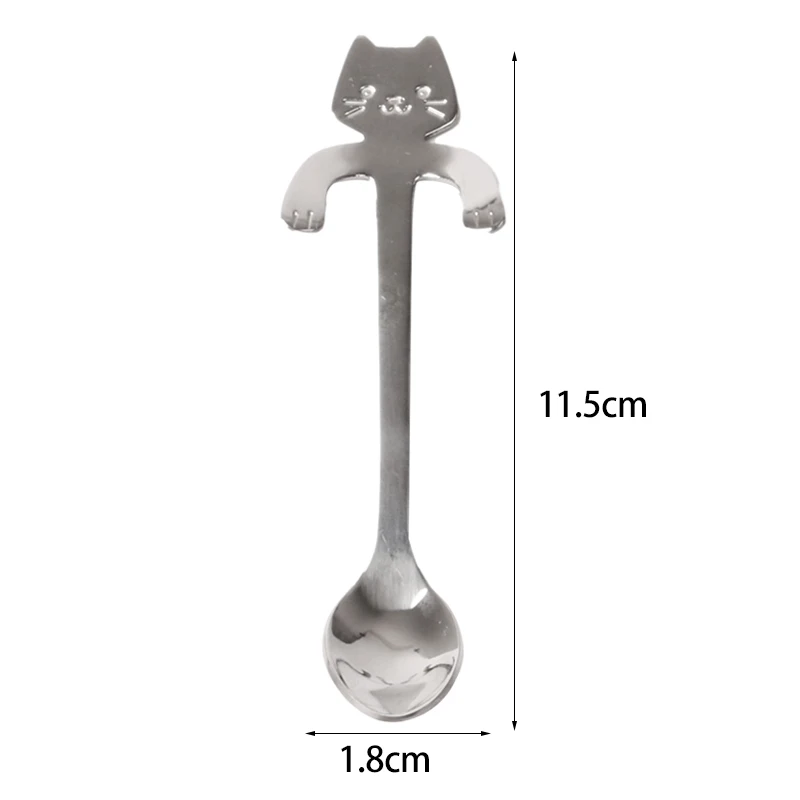 Drinking Tools Kitchen Gadget Stainless Steel Tableware Spoon 3 Colors Cute Cat Coffee&Tea Spoon Mini Long Handle Creative Spoon