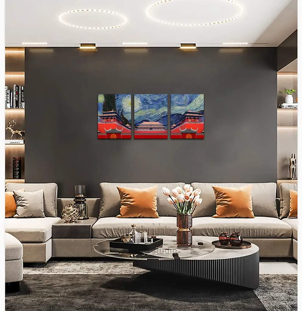 Starry Night Van Gogh For Chinese Wall Art For Bedroom Abstract Landscape Painting For Home Decoration 3 Panel Building Artwork
Starry Night Van Gogh For Chinese Wall Art For Bedroom Abstract Landscape Painting For Home Decoration 3 Panel Building Artwork