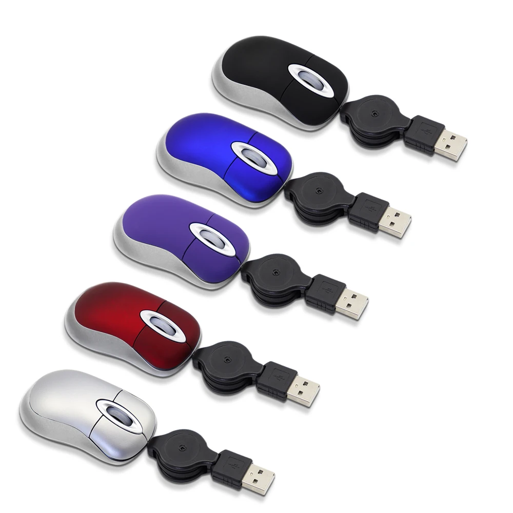 

Wired Retractable Mouse Mini Computer Kids Mause Small Hand USB Optical 3D 1600 DPI Portable Office Mice For PC Laptop Notebook