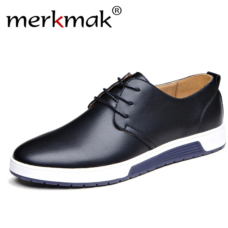 Merkmak Brand Men Shoes Casual Leather Fashion Trendy Black Blue Brown Flat for Drop Shipping | Обувь