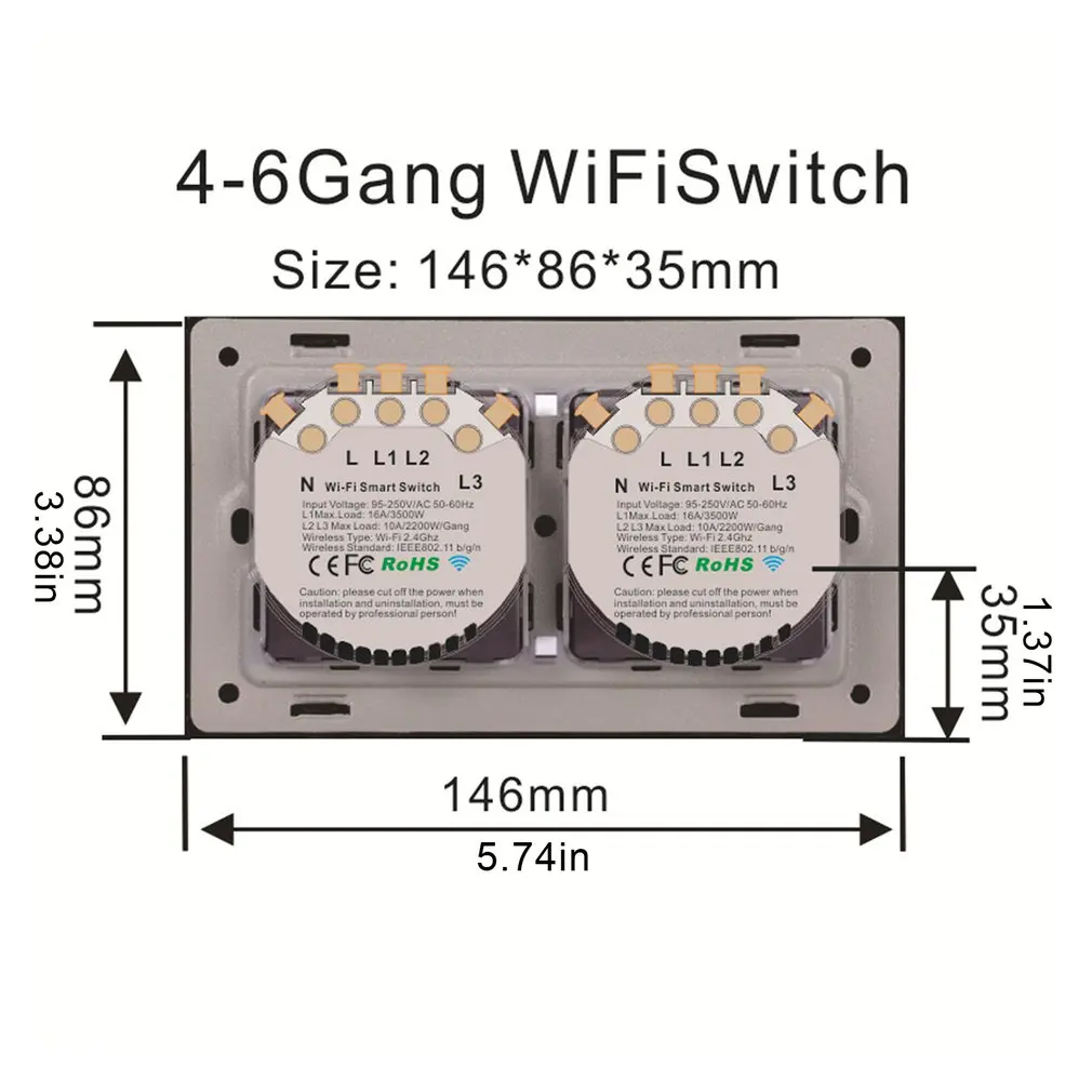 6-way WiFi Smart Wall Switch Tuya APP Wall Switch Home Automation Module Remote Control Flame Retardant ABS
6-way WiFi Smart Wall Switch Tuya APP Wall Switch Home Automation Module Remote Control Flame Retardant ABS