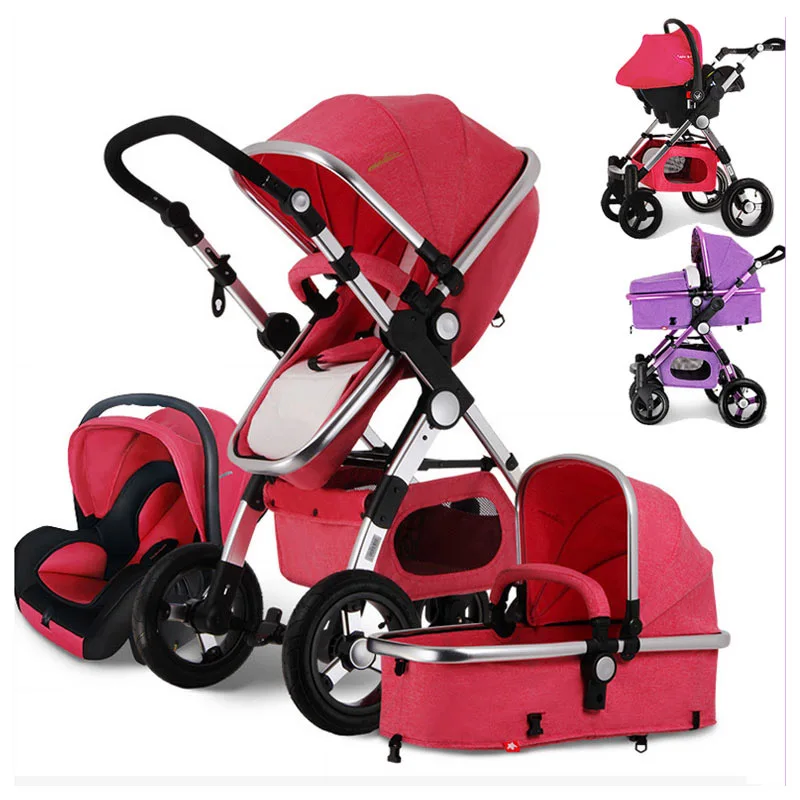 

Baby Stroller 3 In 1 High View Luxury Baby Infant Carriage Stroller with Car Seat Baby Cart Car Travel System Cradle Pram Buggy