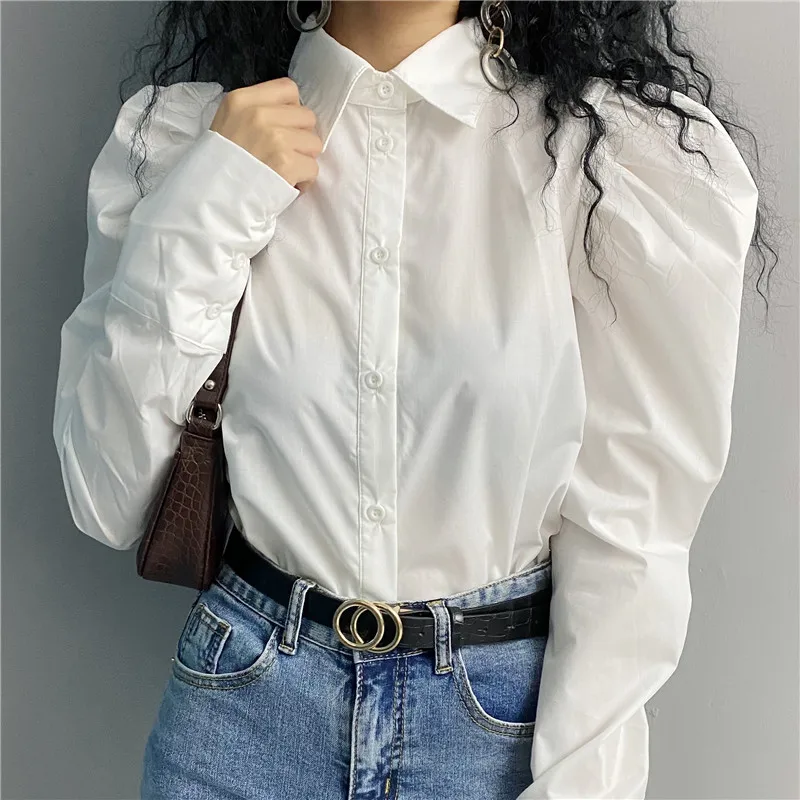 White puff sleeve shirt top women Europe and America loose 2021 spring and autumn new temperament long sleeve shirt
White puff sleeve shirt top women Europe and America loose 2021 spring and autumn new temperament long sleeve shirt
