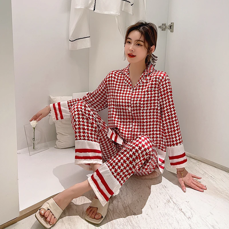 New Spring Grid Pajamas Set For Women Soft Girls Sleepwear Long Sleeve Long Trousers Loose Female Korean Homewear Suit
New Spring Grid Pajamas Set For Women Soft Girls Sleepwear Long Sleeve Long Trousers Loose Female Korean Homewear Suit