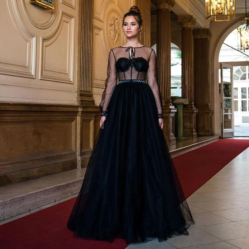 UZN Elegant Evening Dress A-Line Scoop Neckline Long Sleeves Dots Net Prom Gown Sexy Lace Up Party Dress Customized
UZN Elegant Evening Dress A-Line Scoop Neckline Long Sleeves Dots Net Prom Gown Sexy Lace Up Party Dress Customized