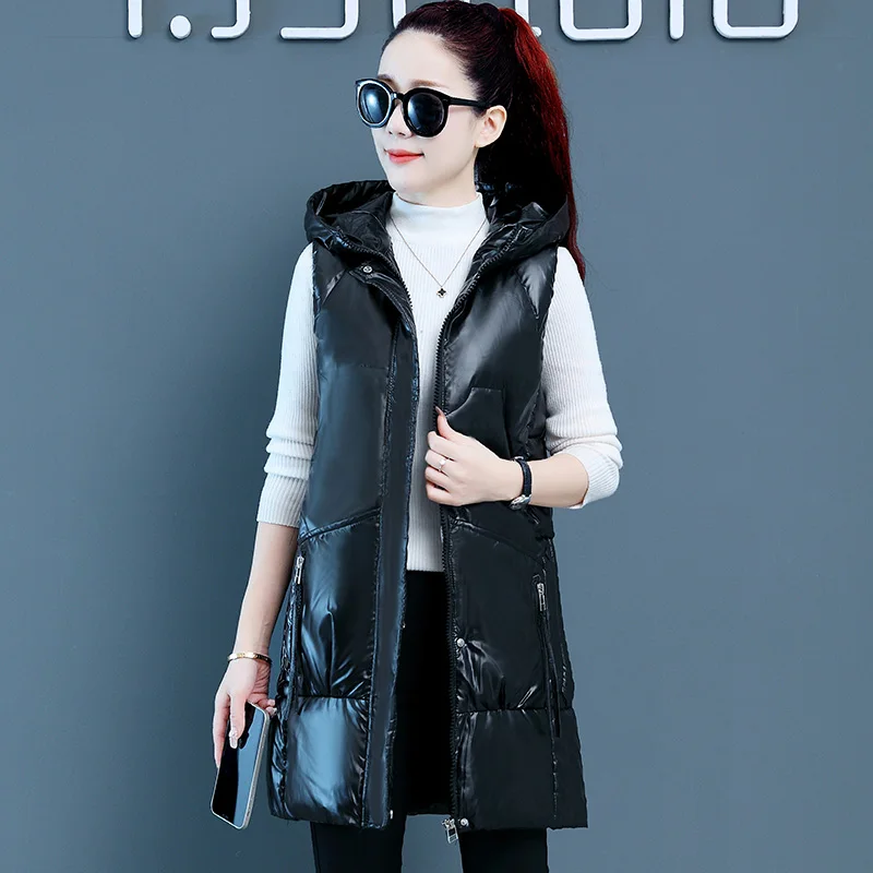 Winter Fashion Shiny Plus Size Down Cotton Waistcoat Women Mid-length Slim Thick Hooded Waterproof Vest Elegant Female Outwear
Winter Fashion Shiny Plus Size Down Cotton Waistcoat Women Mid-length Slim Thick Hooded Waterproof Vest Elegant Female Outwear