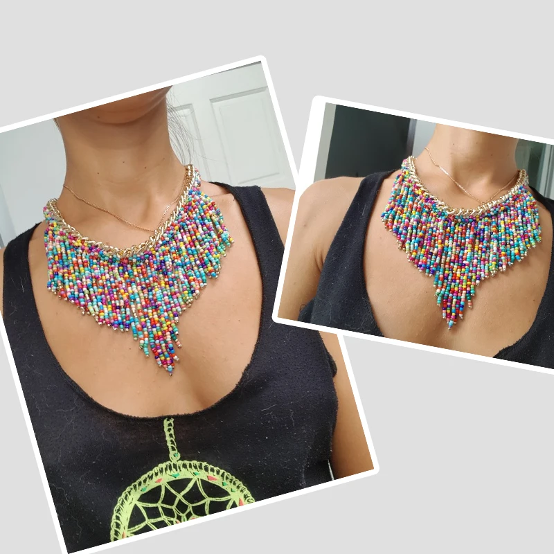 

Shineland Bohemian Necklaces Fashion For Women Jewelry Mujer Handwoven Collier Long Tassel Beads Choker Statement Pendants Gift