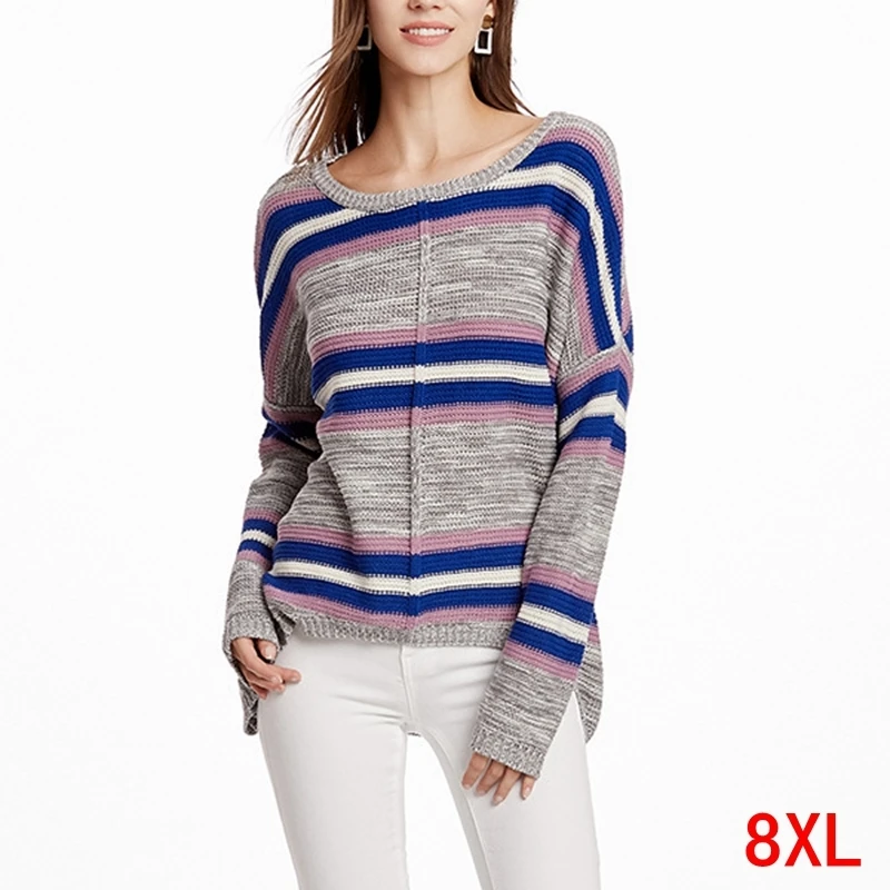 Женский свитер большого размера, модель 5XL, 6XL, 7XL, 8XL, обхват груди 133 см, Осень-зима, свободный синий свитер с круглым вырезом и длинным рукавом
Женский свитер большого размера, модель 5XL, 6XL, 7XL, 8XL, обхват груди 133 см, Осень-зима, свободный синий свитер с круглым вырезом и длинным рукавом